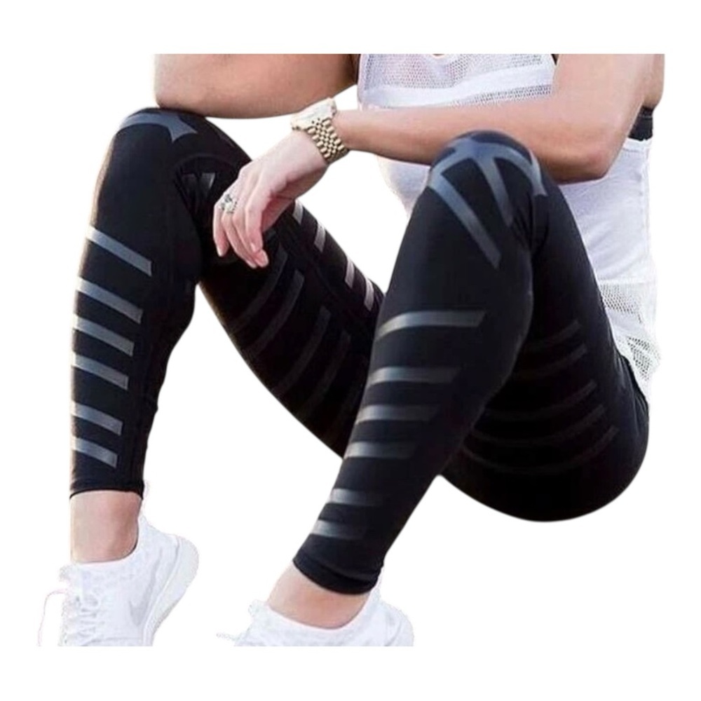 Alo Yoga Black Reflective Stripe High Rise Leggings Size Medium M - Picture 2 of 4